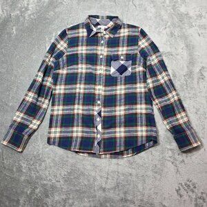 J Crew Top Womens 8 Green Blue Plaid Western Flannel Preppy Boho Button Up